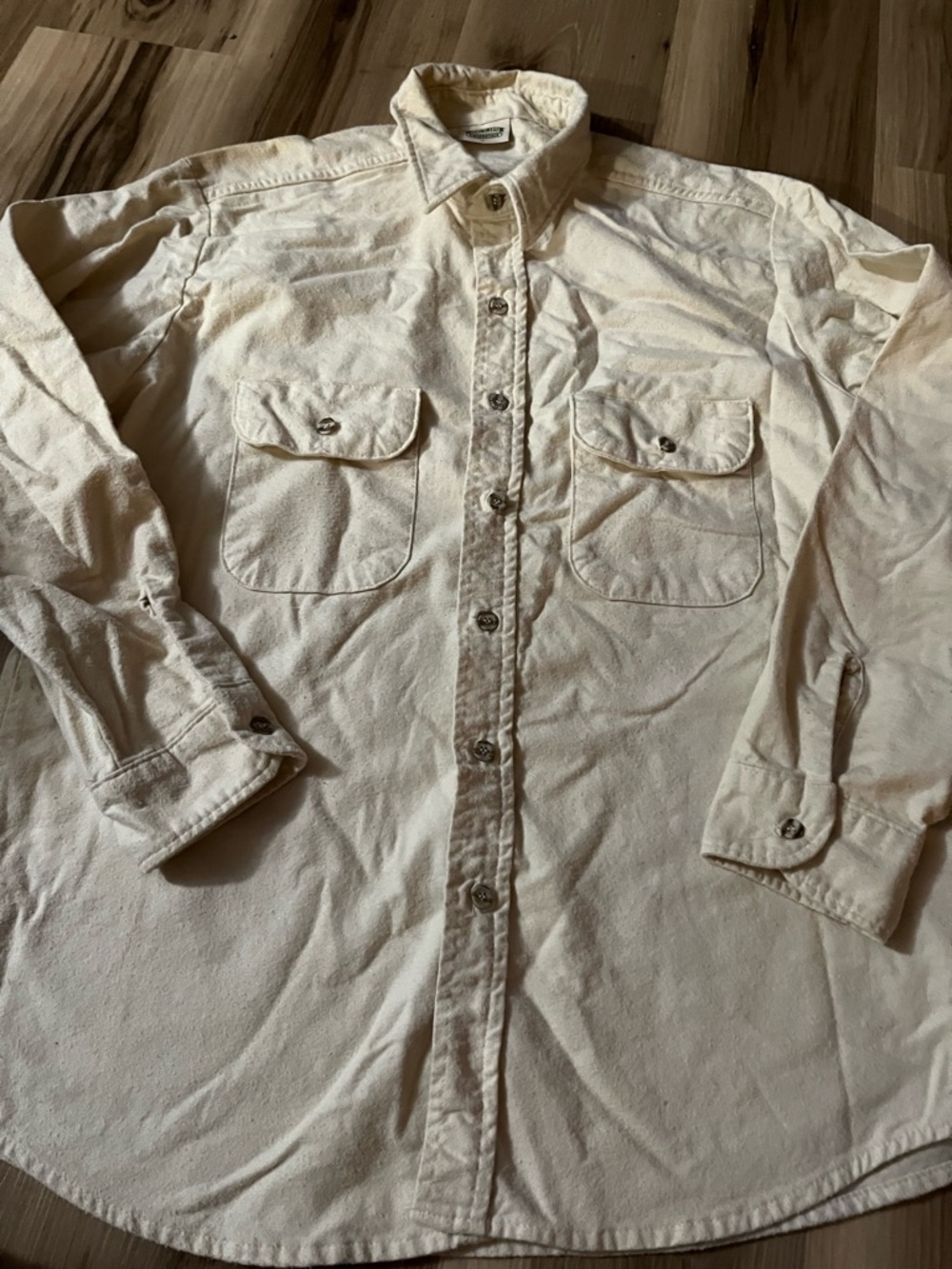 Vintage Five Brother Flannel Button Down Shirt Union Made In USA IVORY L